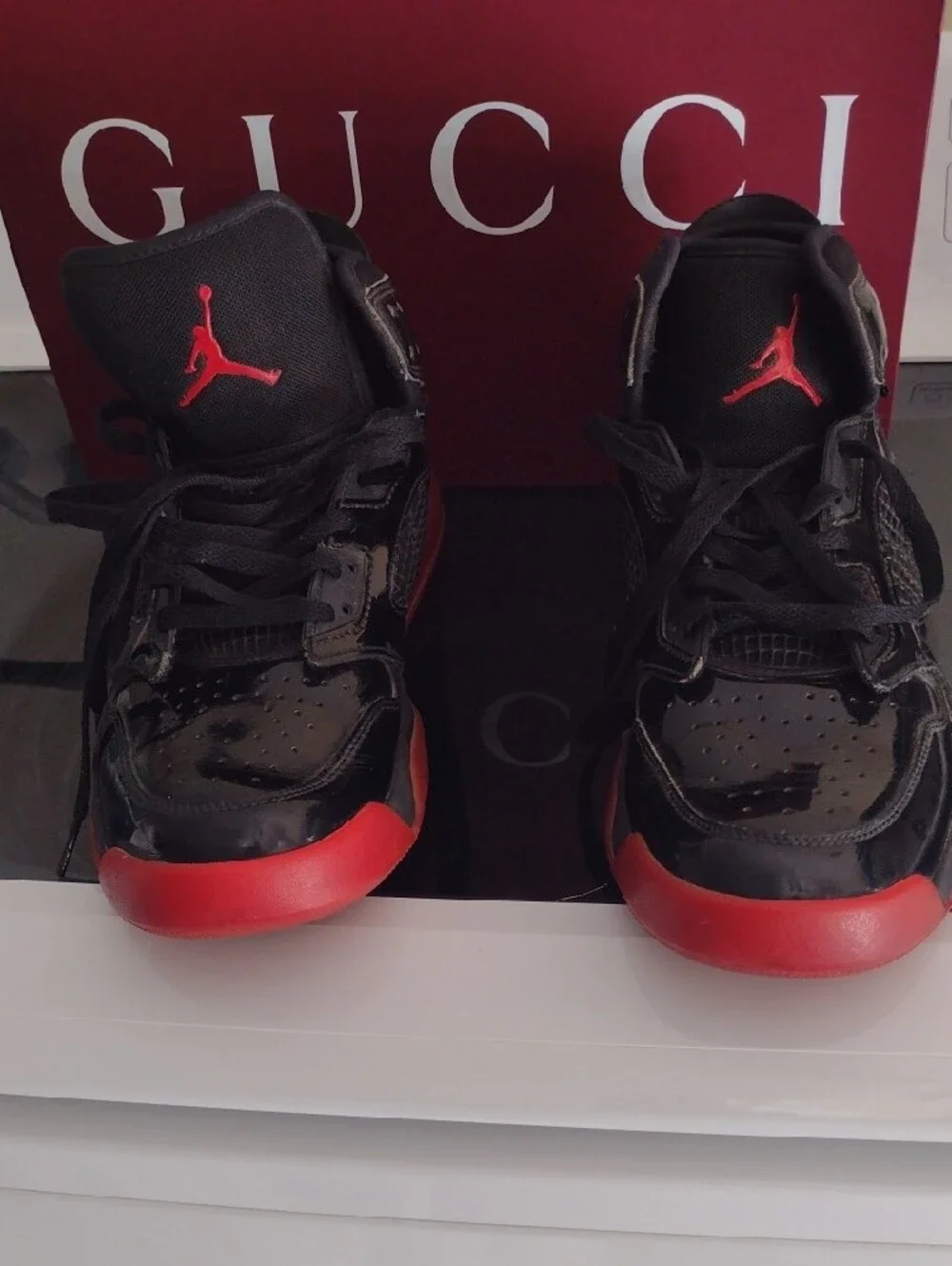 Jordan Kids Black and Red High-Top Sneakers